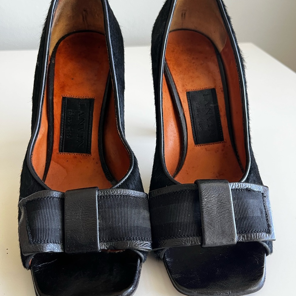 Lanvin Black Open-Toe Heels with Bow Accent